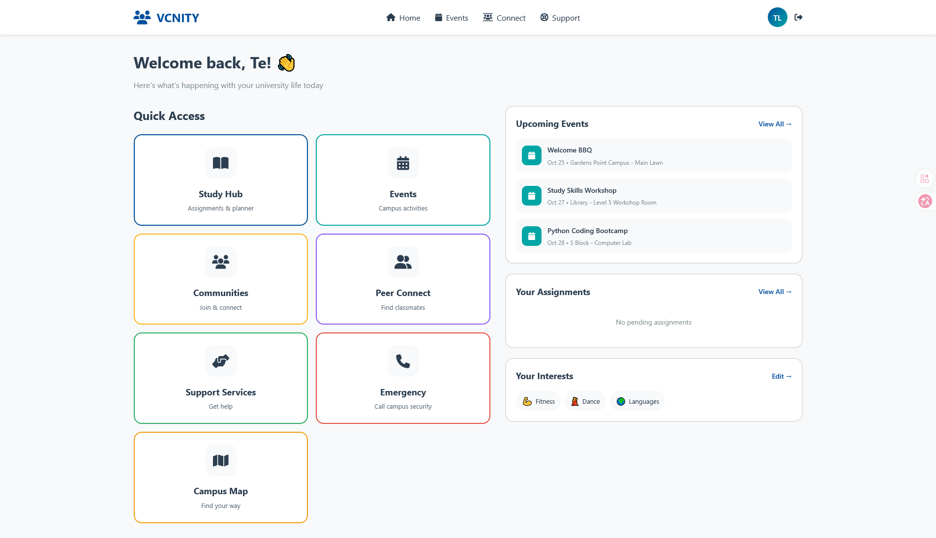 Vcnity dashboard